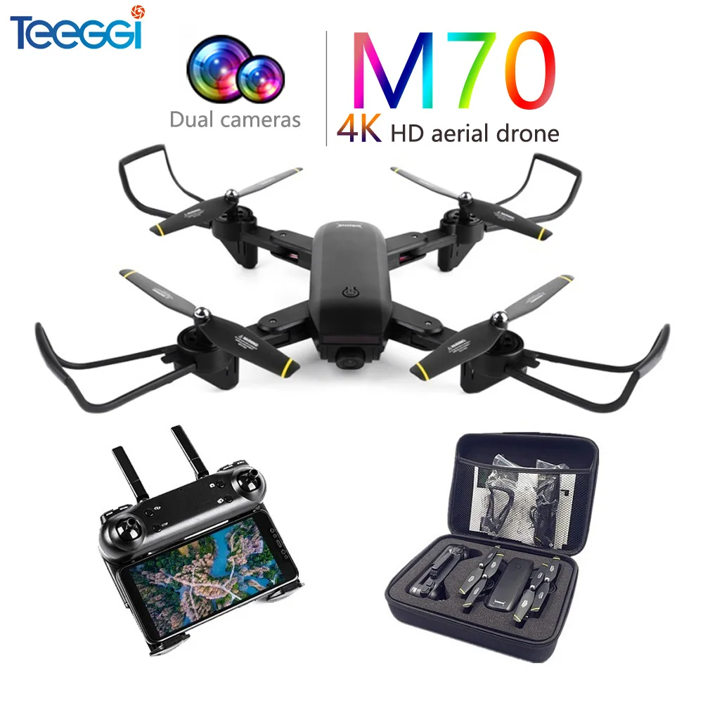 Teeggi M70 Радиоуправляемый квадрокоптер Дрон 4K с камерой HD 1080P FPV селфи Дрон Квадрокоптер Вертолет VS E58 VISUO XS809HW XS809S SG700