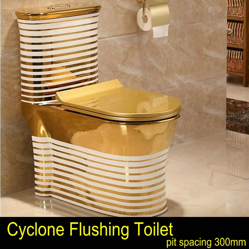 Художественный Золотой Цельный унитаз Циклон Промывка s-ловушка напольный роскошный вилла ванная комната сиденье Туалет - Цвет: pit spacing 300mm