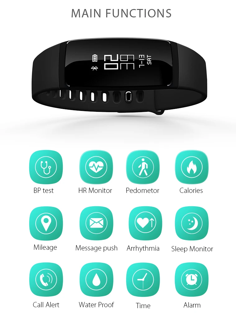 SmartBand V07 Смарт Браслет часы монитор сердечного ритма крови Давление браслет Фитнес трекер SMS для Android/IOS Телефон