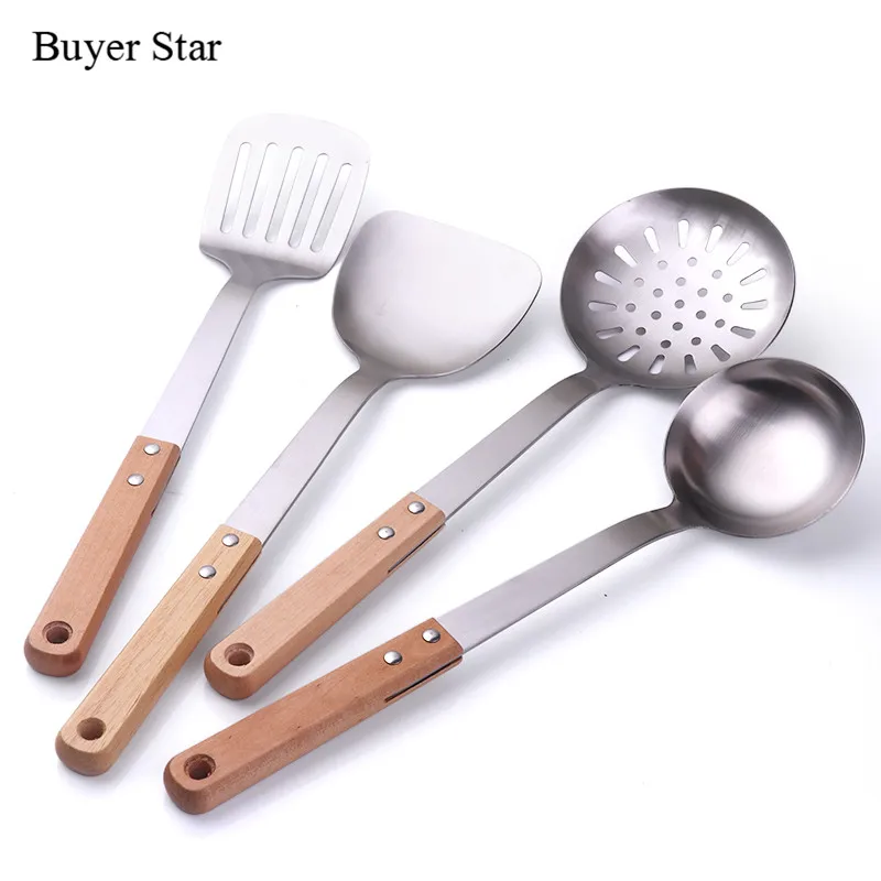 

Buyer Star 4 Pcs/Set Stainless Steel Kitchen Cooking Tools Set Non-slip Heat Resistant Wooden Handle Utensil Set kitchen Set