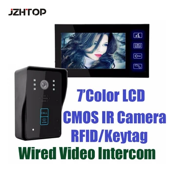 

Wired Video Door Phone Intercom Home Security Camera 7'' Color LCD Monitor RFID Keyfobs Video Door Entry System
