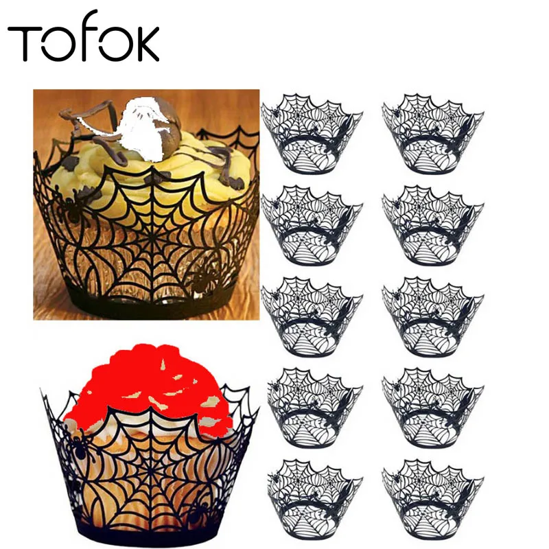 

Tofok 12pcs/set Halloween Paper Cupcake Wrapper Spider Web Pumpkin Horror Castle Cup Pattern Kitchen Baking Cake Decor Tools