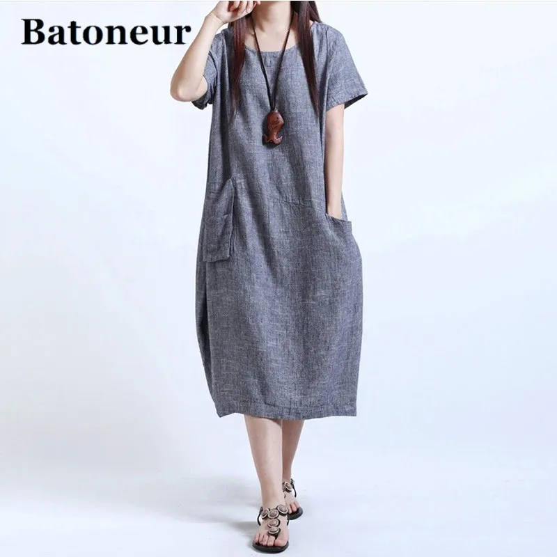 Plus-Size-Dresses-For-Women-4xl-5xl-2017-Summer-Women-Short-Sleeve-Loose-Casual-Cotton-Linen