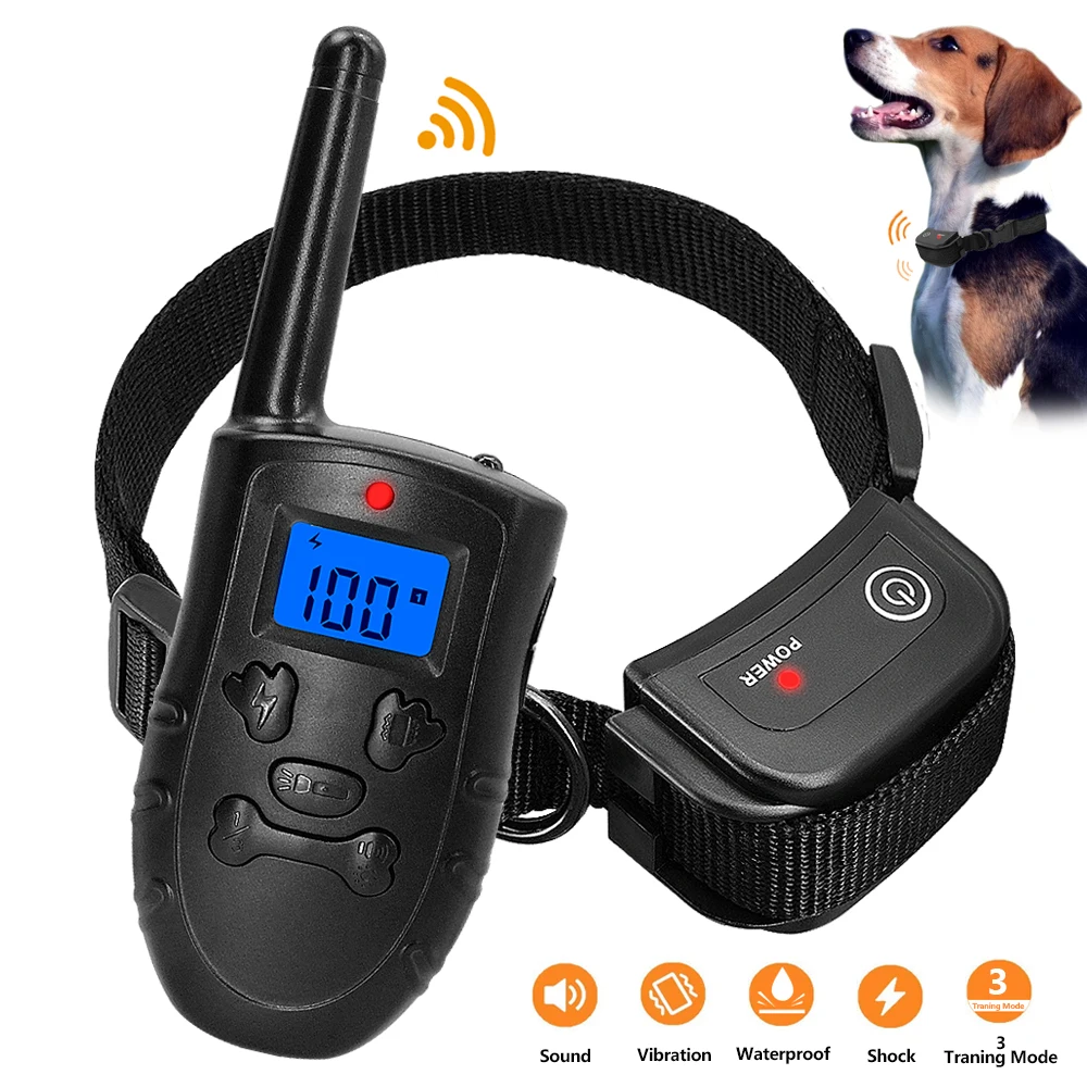 

Remote Electric Dog Collar Pet Shock Vibration Dog Training Collar Rechargeable Waterproof Anti Barking Device With LCD Display