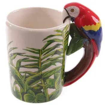 

Hand-painte Cute Parrot Ceramic Handle Water Cups Milk Coffee Cups Travel Souvenirs Mugs Creative Home Office Drinkware Gift
