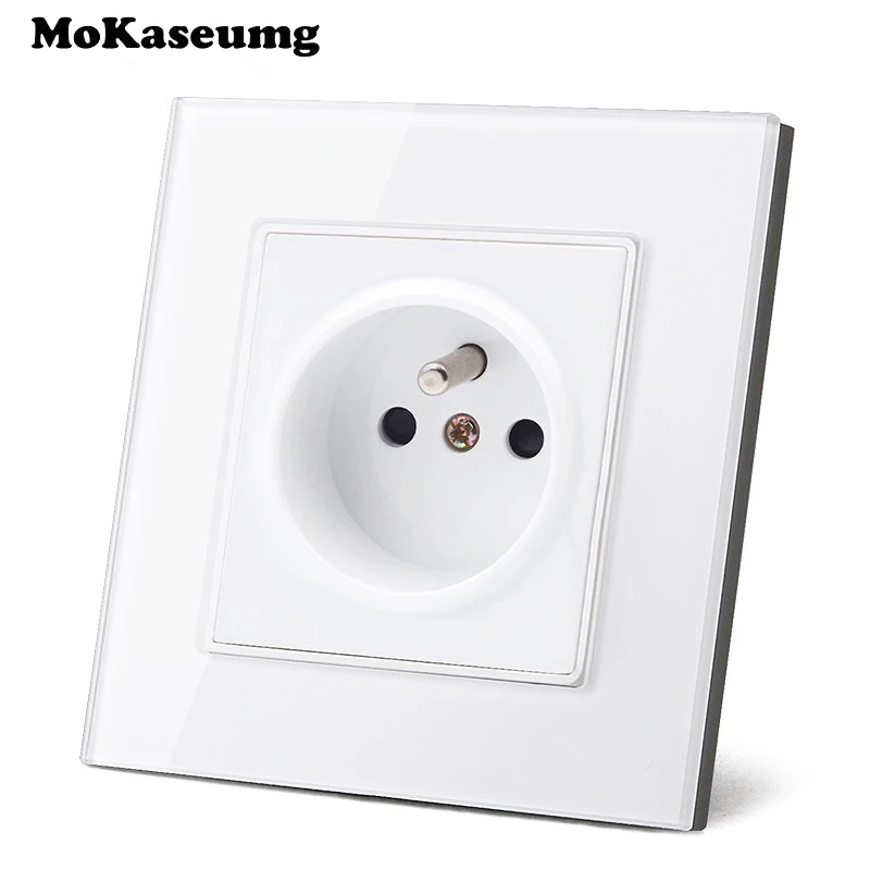 EU French Standard Wall Power Socket White Plastic Electrical Outlet