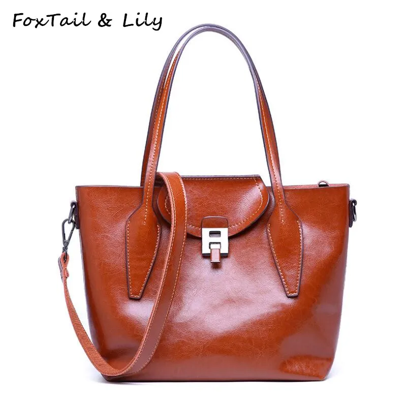 

FoxTail & Lily Women Oil Wax Leather Designer Handbags High Quality Large Tote Shoulder Bag Winter Vintage Ladies Crossbody Bags