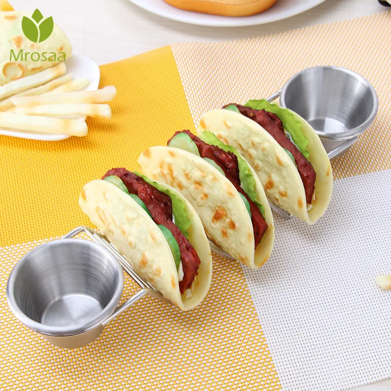 

New stainless steel Mexican pizza Food stand taco holder stainless steel food rack with two cups kitchen pie tool accessories