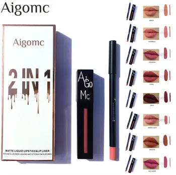 

16pcs/8set Waterproof Mate Lipstick 2in1 lip Kit Matte Liquid Lipstick+lips pencil makeup Lasting Batom