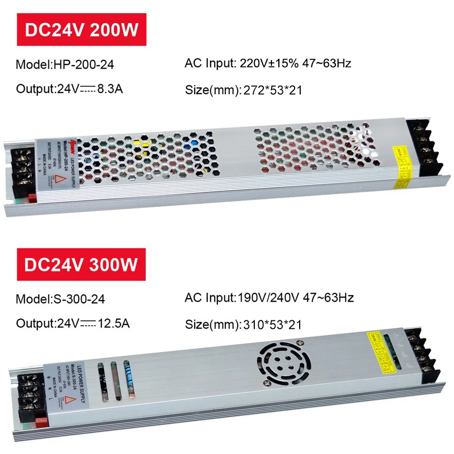 AC190-240V ультра тонкий светодиодный Питание DC12V 5V 24V 200W 300W Светодиодный драйвер трансформаторы для Светодиодный полоски