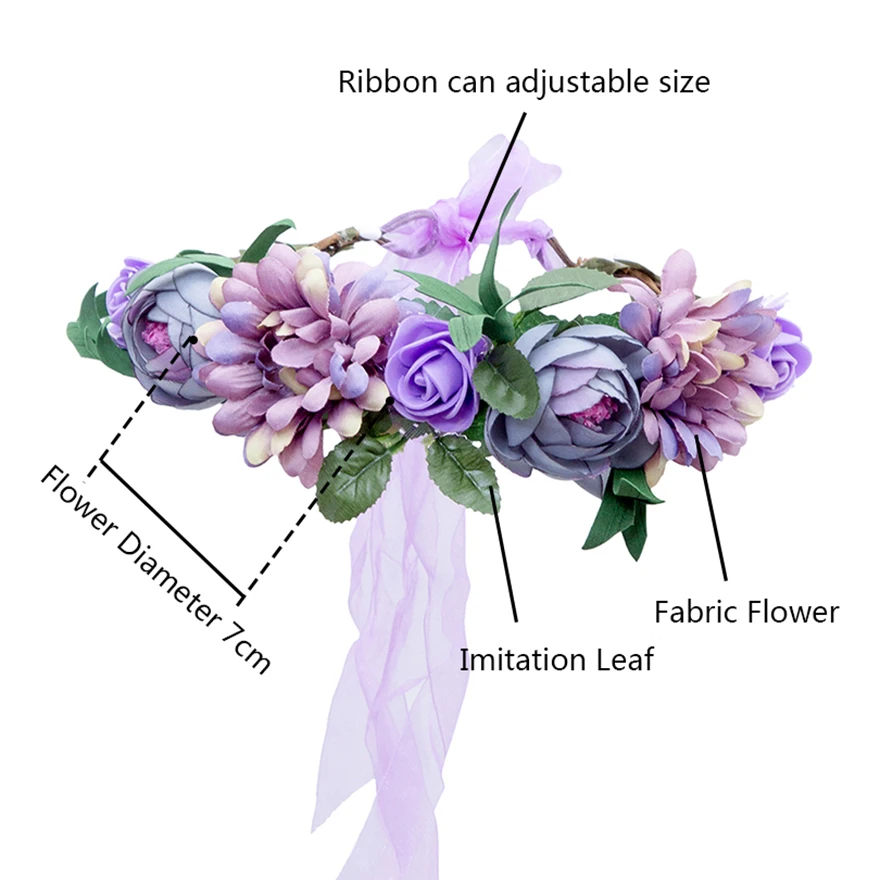 MOLANS романтическая Невеста Свадебный Цветочный венок лента Регулируемая повязка на голову для женщин фиолетовая Цветочная Корона ободки аксессуары для волос