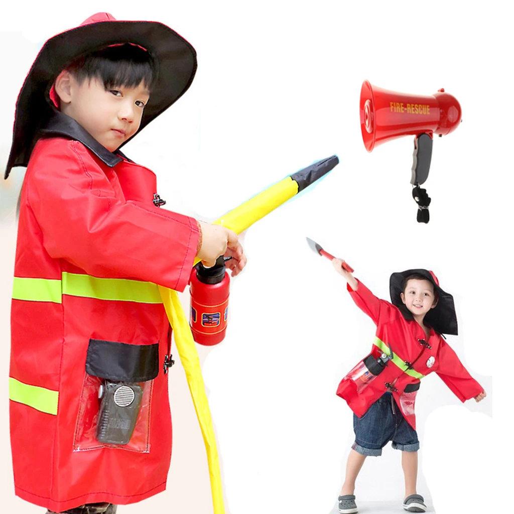 Children Fire Chief Role Play Costume Halloween Cosplay Megaphone Tools 10 Pieces Set Kids Dress Up Toy