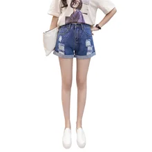 Синие манжеты шорты для женщин прямые для Джинсы выдалбливают джинсовые штаны Лето г. одежда RWP184002