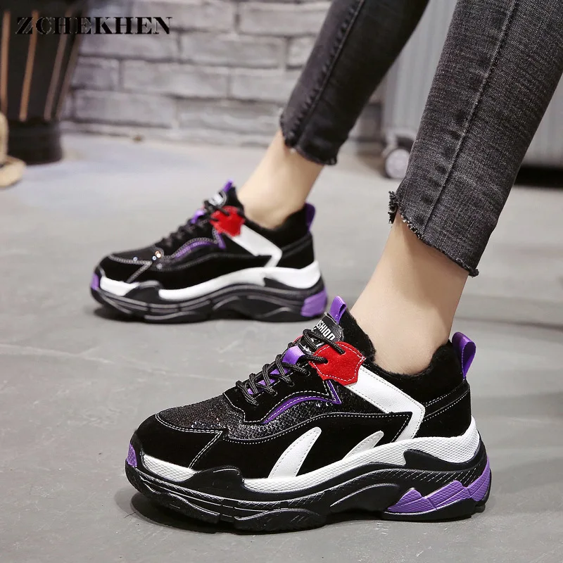 

Fashion Women chunky bling Sneakers Winter Shoes Woman Platform dad Shoes Casual Lace-Up Flat Shoes Trainers Triple-S Baskets