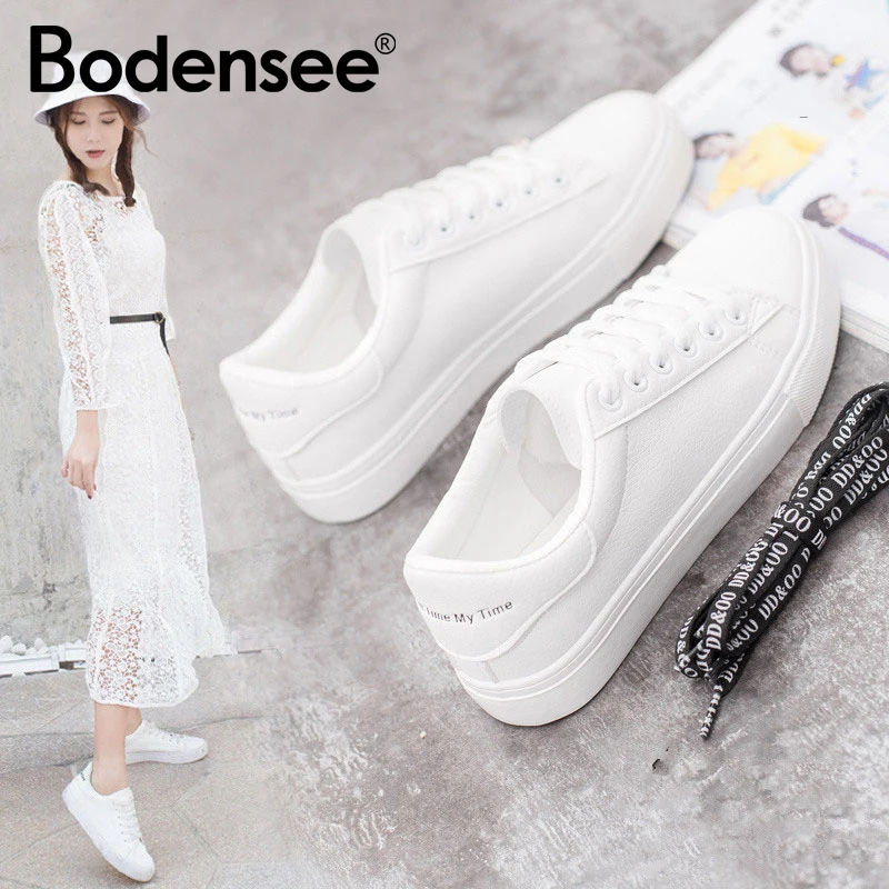 BODENSEE White Sneakers Women Canvas Shoes Women Fashion Vulcanize Shoes Summer Casual Zapatillas Mujer цена BODENSEE White Sneakers Women Canvas Shoes Women Fashion Vulcanize Shoes Summer Casual Zapatillas Mujer цены онлайн