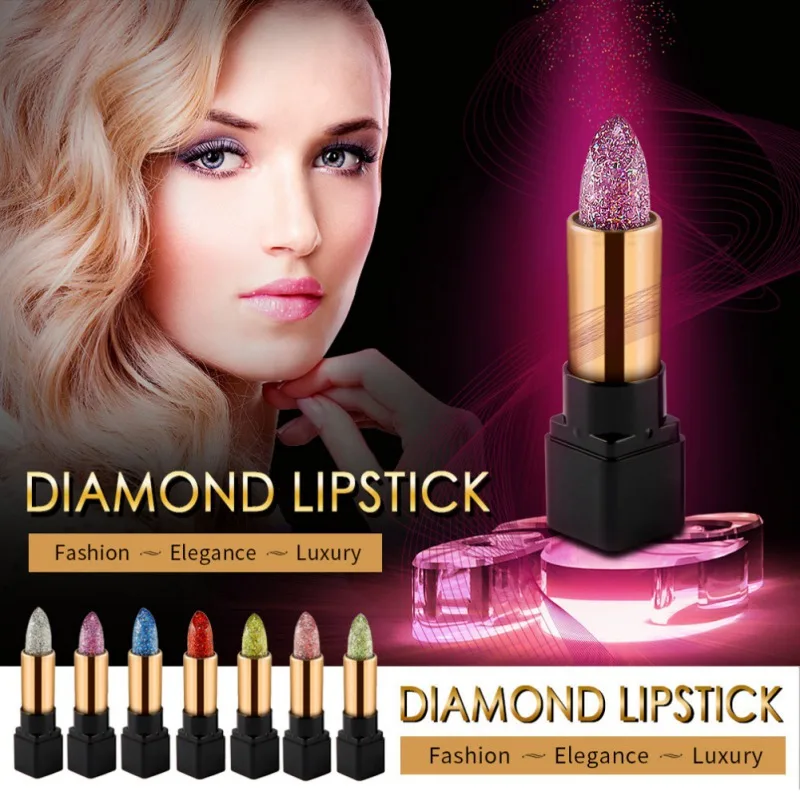New Fashion Women Lipstick Diamond Shimmer Glitter Lipstick Waterproof