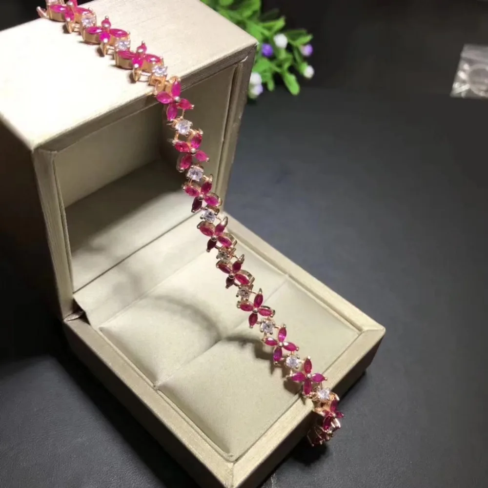 Верность естественно 2*4 мм ruby Браслеты s925 серебро элегантный благородный ювелирных украшений для женщин Свадебные натуральный рубин