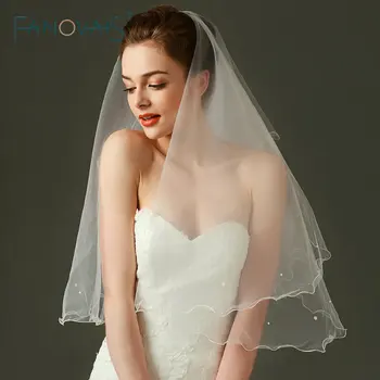 

Elbow Length Short Bridal Veil Two Layers Pencil Edge Wedding Veils flowers decoration Elegant Wedding Accessory 2019 Cheap veil