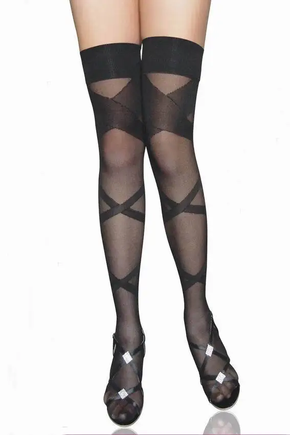 Сексуальный комплект, модные чулки для Для женщин модельные босоножки с перекрестными завязками-окрашенная эластичные черные держать высокие сапоги до бедра на шнуровке с колготки пикантные леггинсы одежда чулок