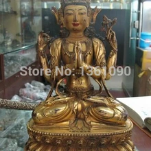 Xd 00664 1" Тибет Лхаса Фейн Чистая Бронзовый 24 К Свинка Четыре Руки Кван-Инь статуя Будды