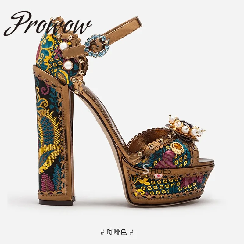 Prowow/Новинка; пикантные туфли-лодочки на платформе и высоком каблуке; женские босоножки на высоком каблуке с жемчужинами и бусинами - Цвет: AS PIC