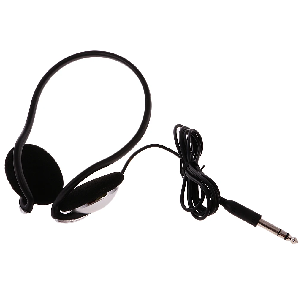 Black 1.5m Cable 6.3 mm Plug Headset Head Phone Headphones Noise Reduction Surround Sound for Laptop Keyboard and Digital Piano