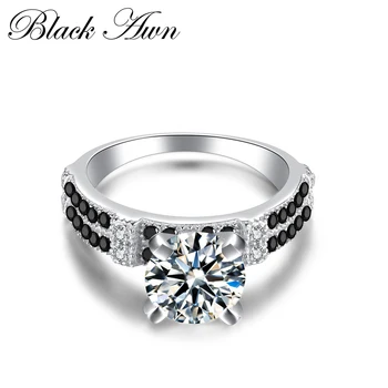 

Fashion Fine Jewelry 100% Genuine 925 Sterling Silver Ring Black&White Stone Engagement Rings for Women Bague Femme C041