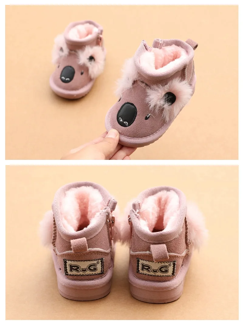 Moda dos Desenhos Animados de Couro Botas de Neve Botas de Algodão Adorável Coala Real Bebê Menina 1-2-year-old Crianças Quente Infantil Menino Sapato 3 1-2-year-old crianças botas de algodão quente infantil menino sapato