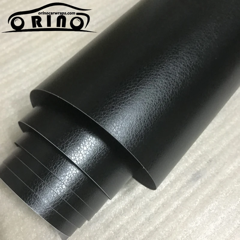*Black Leather Grain Texture Cabinet Vinyl Car Wrap Sticker Decal Film Sheet