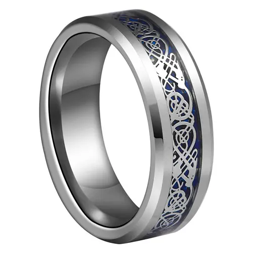 8mm Blue Silvering Celtic Dragon Tungsten Carbide Ring Mens Jewelry 8mm Blue Silvering Celtic Dragon Tungsten Carbide Ring Mens Jewelry Wedding Band Silver Rings Eternity