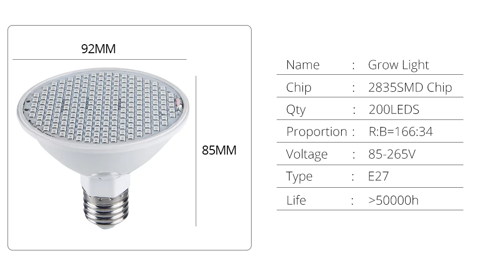 Растет свет светодиодов 200 126 светодиодов E27 полный спектр Крытый растениеводства лампы гидропоники Системы для семян цветок растительное
