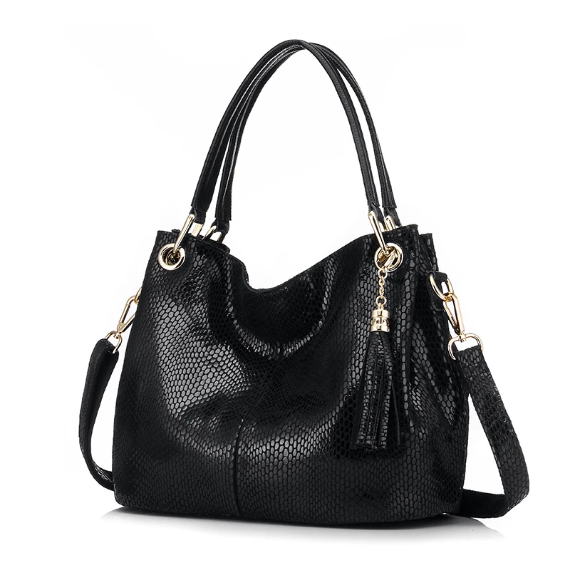 Женская ручная сумка из натуральной кожи с короткими ручками REALER|bag tassel|genuine leather