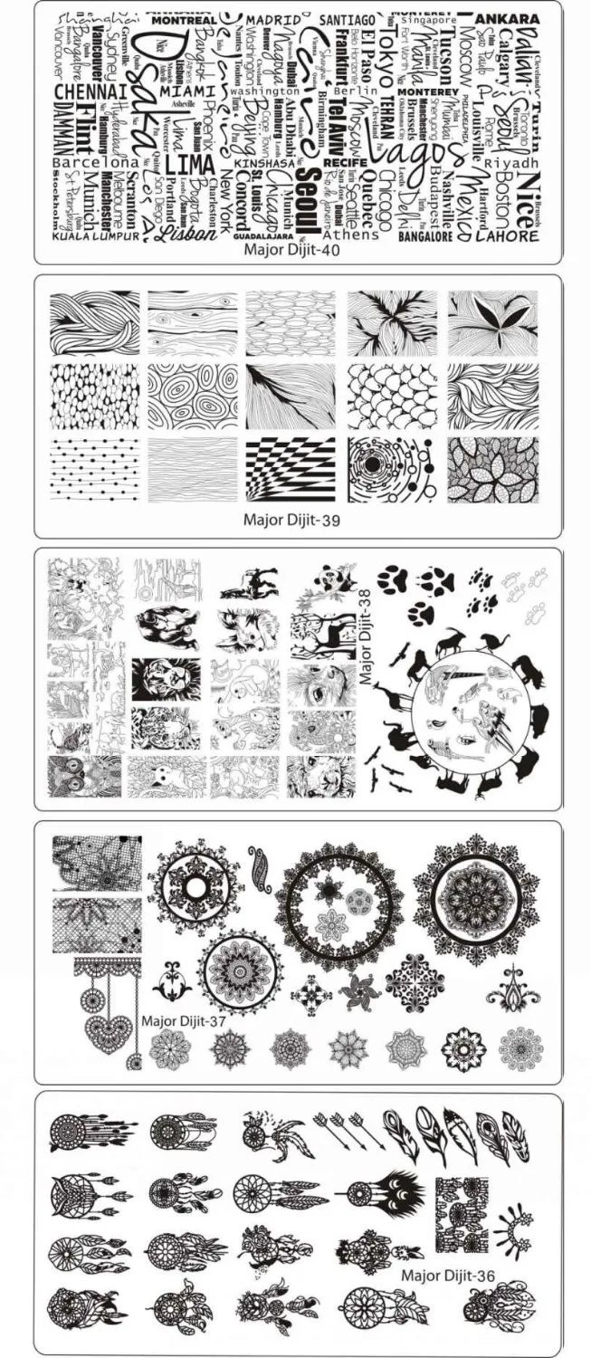Основные Dijit31-40 для штамповки ногтей пластины 3D цветок животный узор дизайн ногтей штамп штамповка шаблон изображения пластины трафаретные гвозди инструмент