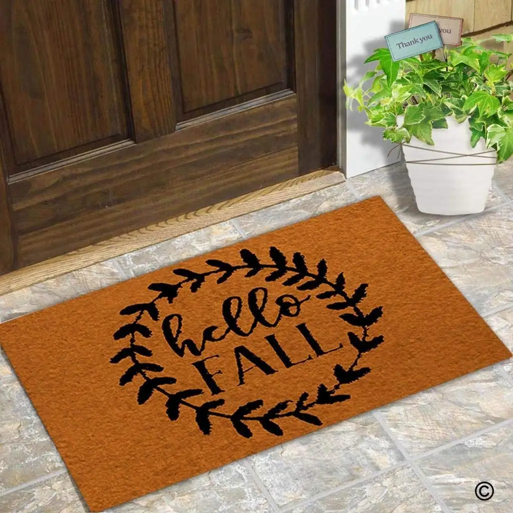 Doormat Entrance Floor Mat Funny Door Mat Hello Fall Non-slip Doormat Machine Washable Non-woven Fabric Top 23.6"X15.7"