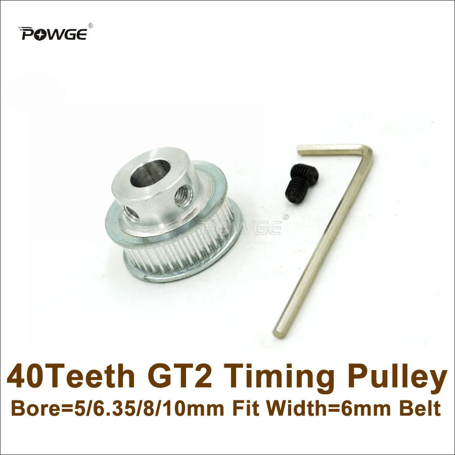 

POWGE 40 Teeth 2GT Timing Pulley Bore 5/6.35/8/10mm Fit Width 6mm 2GT Timing Belt 40T 40Teeth GT2 Pulley For 3D Printer