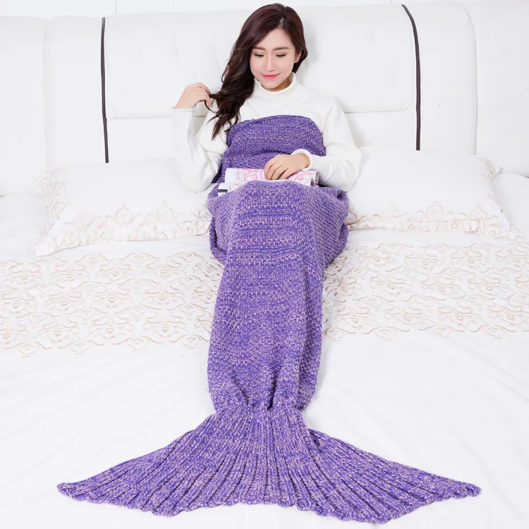Одеяло «хвост русалки» из пряжи, вязаное крючком одеяло «Русалочка» ручной работы, очень мягкая спальная кровать для детей, 3 размера, 1 шт./лот - Цвет: 7