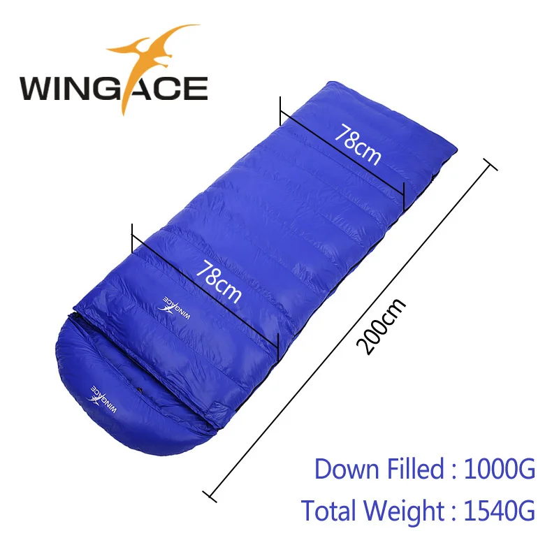 WINGACE Fill, 600 г, 1000 г, спальный мешок на утином пуху, зимний, походный, для кемпинга, конверт, для взрослых, для путешествий, спальный мешок, Сверхлегкий - Цвет: Blue 1000G