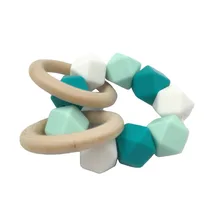 3pcs Baby Nursing Bracelet Silicone Teether Wooden Teether Ring Safe Organic Infant Baby Bangle Teether Toys