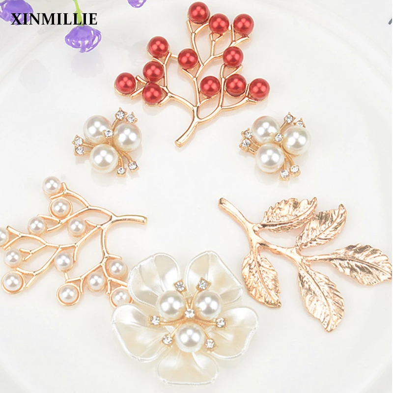 

10pcs/Lot Rhinestone Pearl Plastic Flatback Flower Buttons For Clothing Decoration Craft Scrapbook Accessories Sewing Bags Shoes