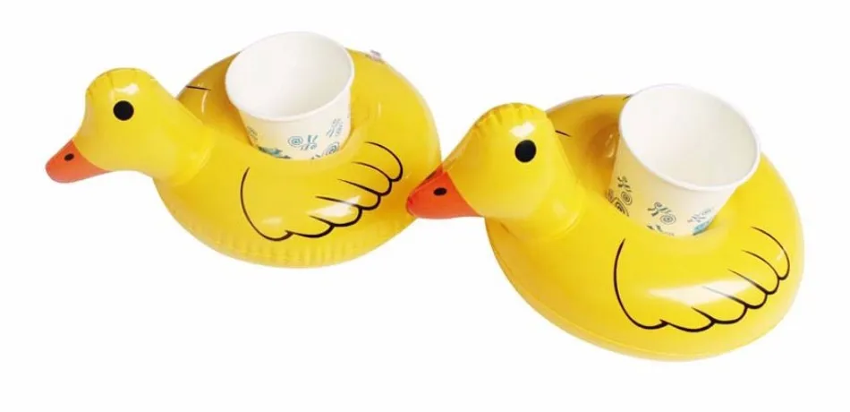 6pcs Mini Inflatable Yellow Duck Drink Cup Can Floating Holder Pool Floats Summer Swimming Party Ring Adults Kids Fun Water Toys