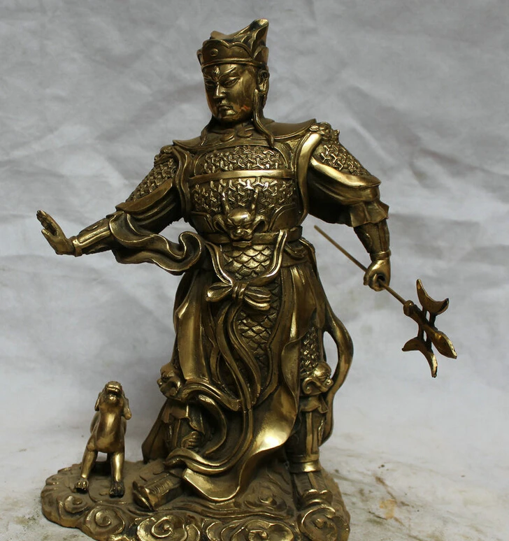 

S5832 16" Chinese Brass immortal stand Yang Jian Warrior Dog sword Statue sculpture D0317