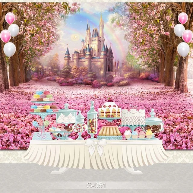 Vinyl Photography Backdrop Castle Palace Pink Flower Birthday Party Deco Banner Children Backdground for Photo Studio