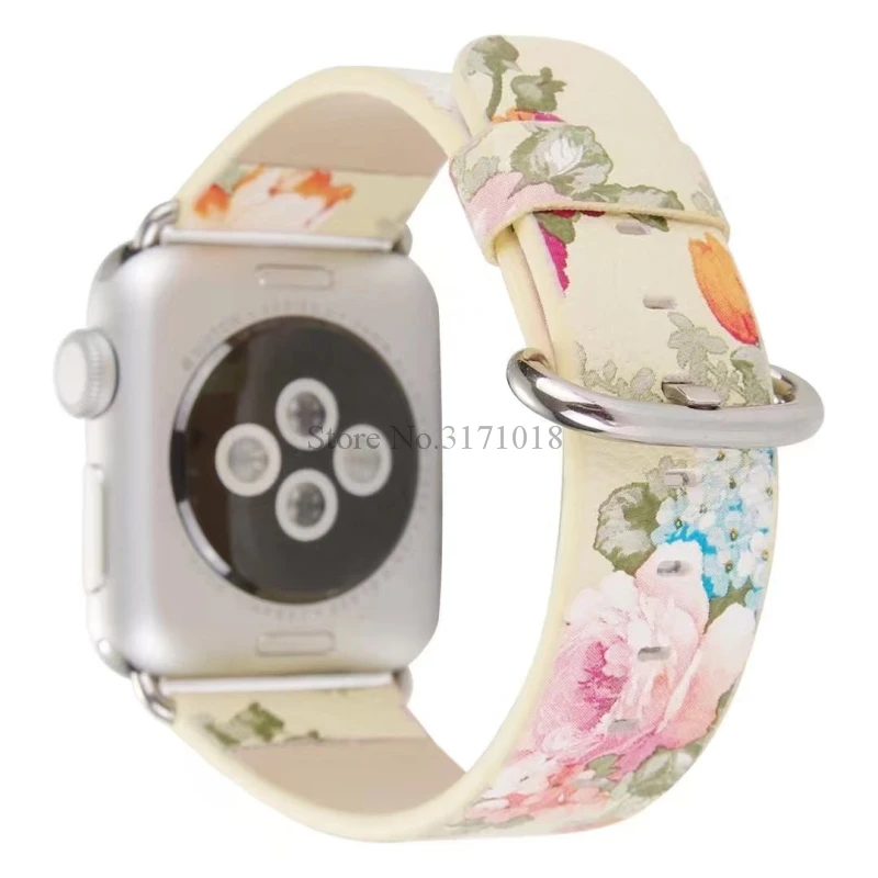 Китайский цветочный кожаный ремешок для часов Apple Watch 44 мм 42 38 Серия 1 2 3 4 браслет