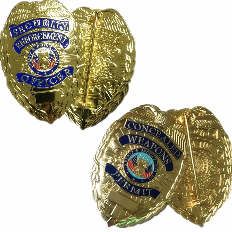

Mix2pcs The Security Enforcement Officer& concealed weapons permit badge gold plated colored shoulder emblem souvenir coin