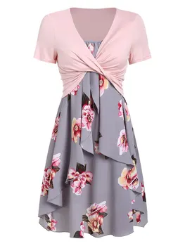 

Wipalo Flower Print Cami Dress And Twist T-Shirt Set New Sundress Summer Beach Boho Dress Vestidos Casual Women Two Piece Dress