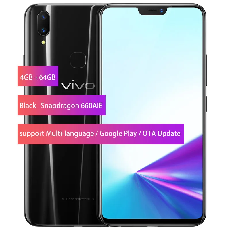 Vivo Z3X 4G LTE мобильный телефон Snapdragon 660 Android 8,1 6,2" ips 2280X1080 6 Гб ram 64 Гб rom 16,0 Мп+ 13,0 МП отпечаток пальца - Цвет: 4G 64G Black