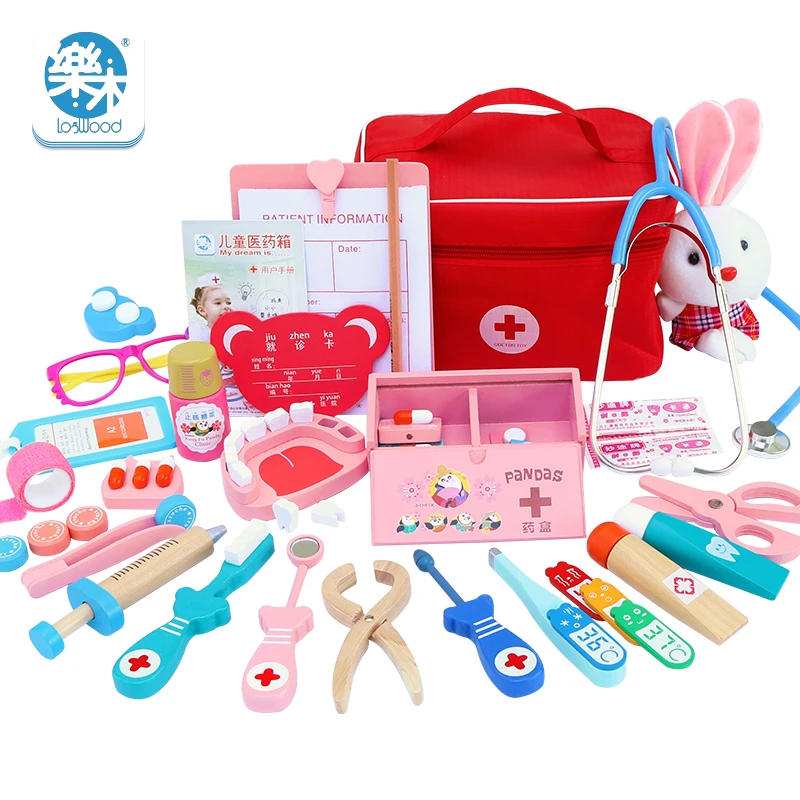  Baby Wooden toy Funny play Real Life Cosplay Doctor Dentist Medicine Box Pretend dokter speelgoed t