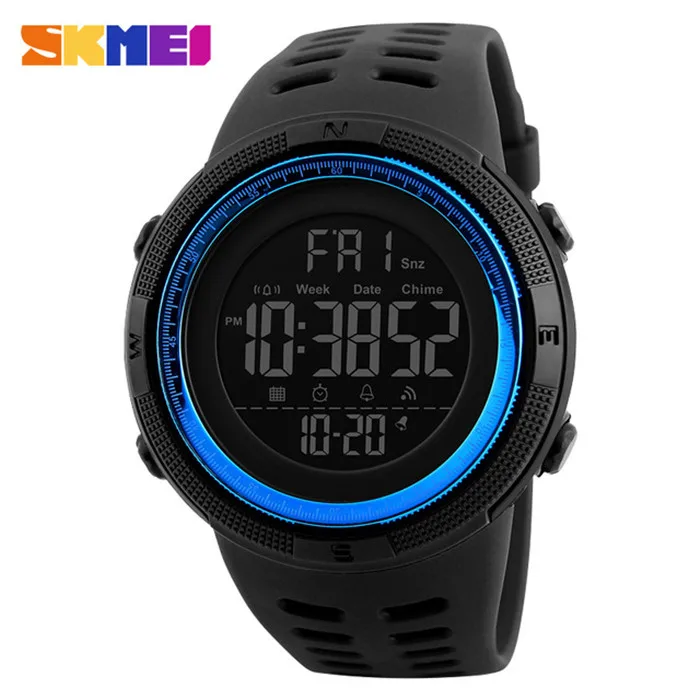 Цифровые часы наручные модные спортивные часы мужские водонепроницаемые Reloj Deportivo электронные наручные часы Relogio Militar Masculino Saat - Цвет: BLACK BLUE