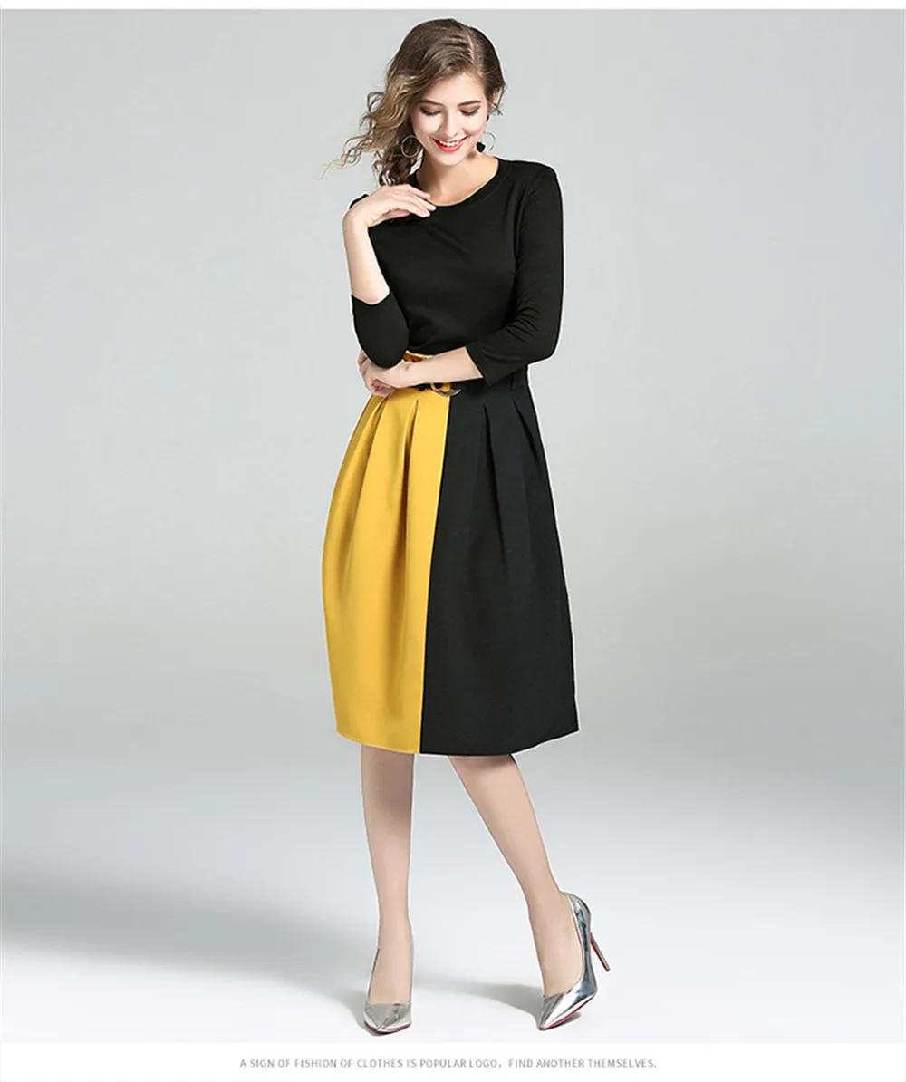 Fashion contrast color dress A Line Office Lady dress Autumn Bodycon Dress Vestidos Hollow out Patchwork Dresses Spring  (5)