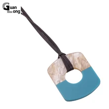 2017 Spring New Fashion Geometric Resin Pendant Necklace Adjustable Brown Leather Rope Necklaces For Women
